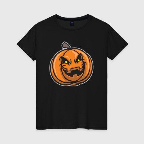 Женская футболка хлопок Pumpkin Halloween, цвет черный