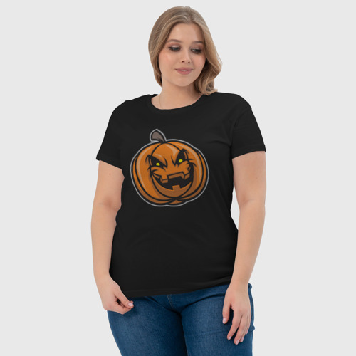 Женская футболка хлопок Pumpkin Halloween, цвет черный - фото 6
