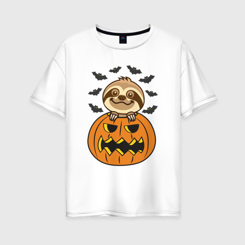 Женская футболка хлопок Oversize с принтом Хэллоуин ленивца, вид спереди #2