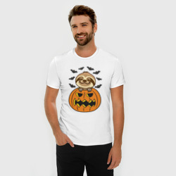 Мужская футболка хлопок Slim Хэллоуин ленивца - фото 2