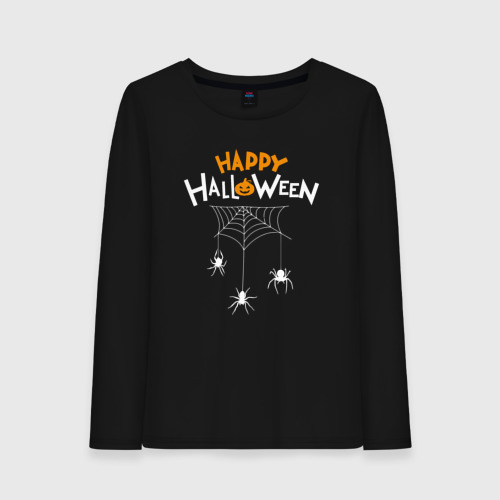 Женский лонгслив хлопок Spiders halloween, цвет черный