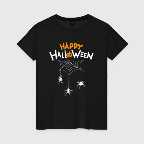 Женская футболка хлопок Spiders halloween, цвет черный