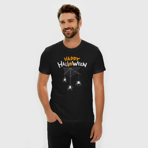 Мужская футболка хлопок Slim Spiders halloween, цвет черный - фото 3