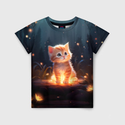 Детская футболка 3D Котенок со светлячками