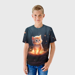 Детская футболка 3D Котенок со светлячками - фото 2