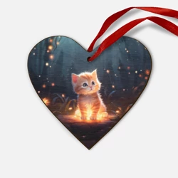 Деревянная игрушка Сердце Котенок со светлячками