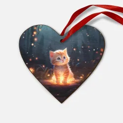 Деревянная игрушка Сердце Котенок со светлячками