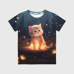 Детская футболка 3D Котенок со светлячками