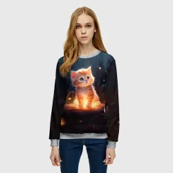 Женский свитшот 3D Котенок со светлячками - фото 2