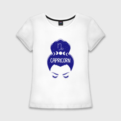 Женская футболка хлопок Slim Козерог зодиак девушка с луной в волосах 