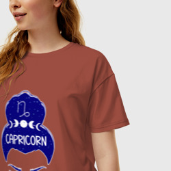 Женская футболка хлопок Oversize Козерог зодиак девушка с луной в волосах  - фото 2