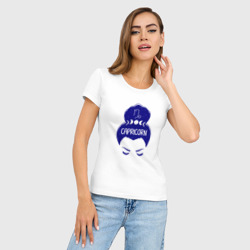 Женская футболка хлопок Slim Козерог зодиак девушка с луной в волосах  - фото 2