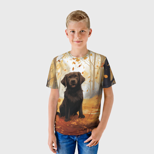 Детская футболка 3D Лабрадор в лесу, цвет 3D печать - фото 3
