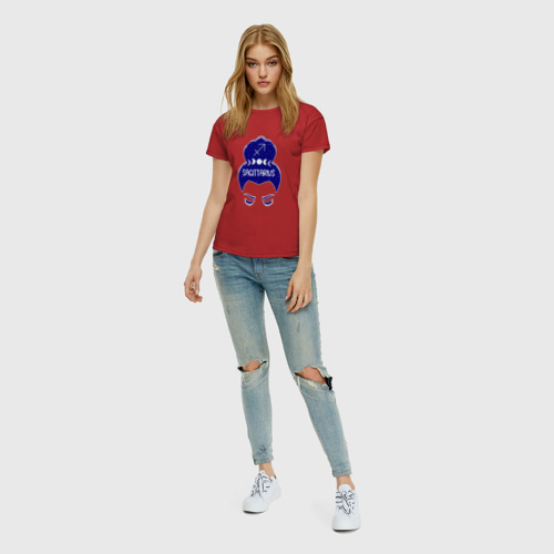 Женская футболка хлопок Стрелец зодиак девушка с луной в волосах , цвет красный - фото 5