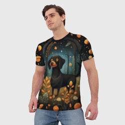Мужская футболка 3D Такса в лесу - фото 2