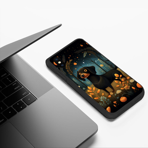 Чехол для iPhone XS Max матовый Такса в лесу, цвет черный - фото 5