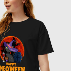 Женская футболка хлопок Oversize Happy meoween - фото 2
