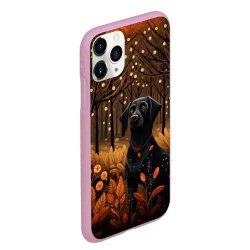 Чехол для iPhone 11 Pro Max матовый с принтом Собака в лесу арт в стиле фолк, вид сбоку #3