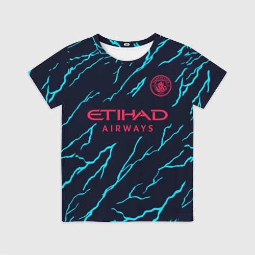 Детская футболка 3D с принтом Эрлинг Холланд Манчестер Сити форма 23-24 третья, вид спереди #2