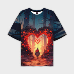 Мужская футболка oversize 3D Сердце в сердце на закате