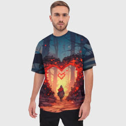 Мужская футболка oversize 3D Сердце в сердце на закате - фото 2