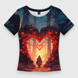 Женская футболка 3D Slim Сердце в сердце на закате
