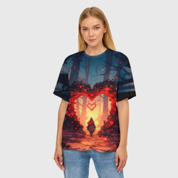 Женская футболка oversize 3D Сердце в сердце на закате - фото 2