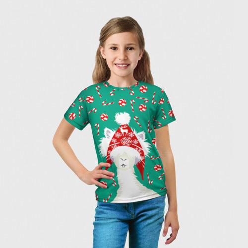 Детская футболка 3D Лама - альпака с леденцами, цвет 3D печать - фото 5