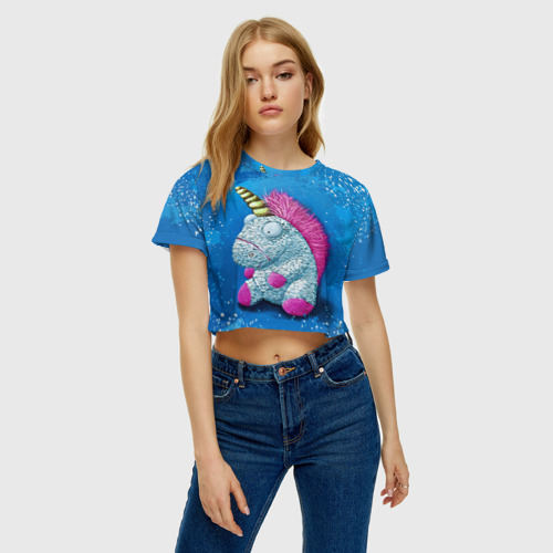 Женская футболка Crop-top 3D Единорог игрушечный, цвет 3D печать - фото 3