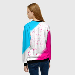 Свитшот с принтом Thousand Foot Krutch neon gradient style для женщины, вид на модели сзади №2. Цвет основы: черный