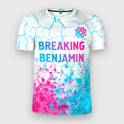 Мужская футболка 3D Slim Breaking Benjamin neon gradient style посередине