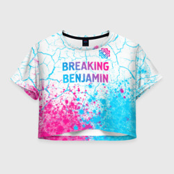 Женская футболка Crop-top 3D Breaking Benjamin neon gradient style посередине