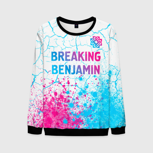 Мужской свитшот 3D Breaking Benjamin neon gradient style посередине, цвет черный