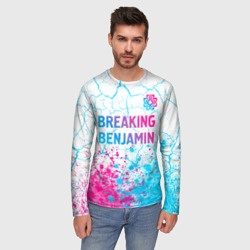 Мужской лонгслив 3D Breaking Benjamin neon gradient style посередине - фото 2