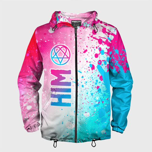 Мужская ветровка 3D HIM neon gradient style по-вертикали, цвет черный