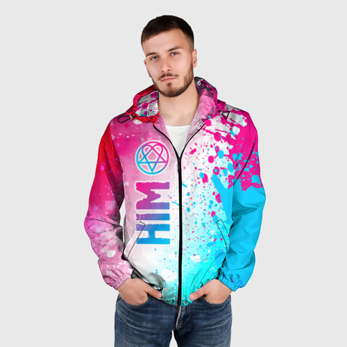 Мужская ветровка 3D HIM neon gradient style по-вертикали, цвет черный - фото 3