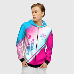 Мужская толстовка 3D на молнии Bring Me the Horizon neon gradient style вертикально - фото 2