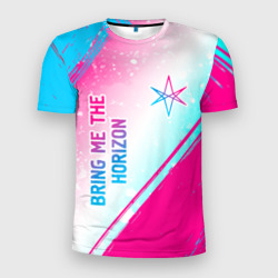 Мужская футболка 3D Slim Bring Me the Horizon neon gradient style вертикально