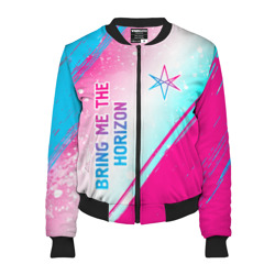 Женский бомбер 3D Bring Me the Horizon neon gradient style вертикально