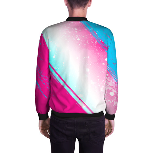 Мужской бомбер 3D Bring Me the Horizon neon gradient style вертикально, цвет черный - фото 4