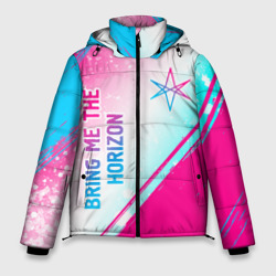 Мужская зимняя куртка 3D Bring Me the Horizon neon gradient style вертикально