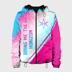 Женская куртка 3D Bring Me the Horizon neon gradient style вертикально