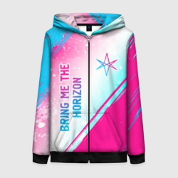 Женская толстовка 3D на молнии Bring Me the Horizon neon gradient style вертикально