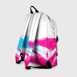 Рюкзак с принтом Thousand Foot Krutch neon gradient style посередине для любого человека, вид сзади №1. Цвет основы: белый