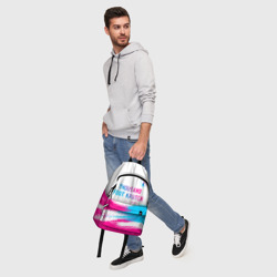 Рюкзак с принтом Thousand Foot Krutch neon gradient style посередине для любого человека, вид спереди №5. Цвет основы: белый