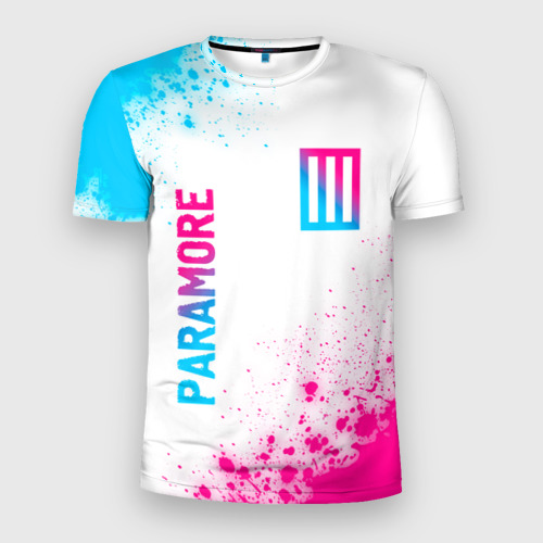 Мужская футболка 3D Slim Paramore neon gradient style вертикально, цвет 3D печать