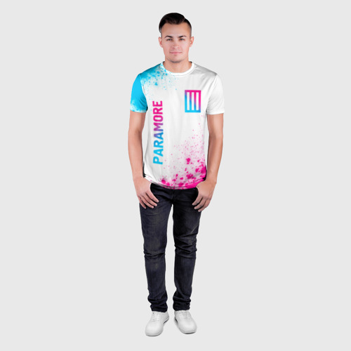 Мужская футболка 3D Slim Paramore neon gradient style вертикально, цвет 3D печать - фото 4