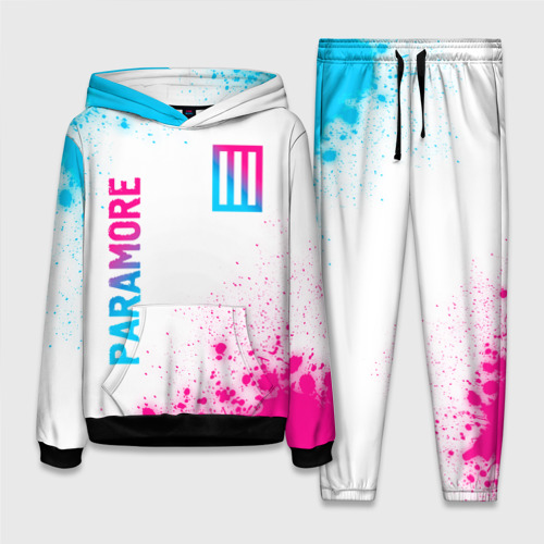 Женский костюм с толстовкой 3D Paramore neon gradient style вертикально, цвет черный