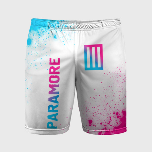 Мужские шорты спортивные Paramore neon gradient style вертикально, цвет 3D печать