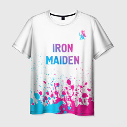 Мужская футболка 3D Iron Maiden neon gradient style посередине